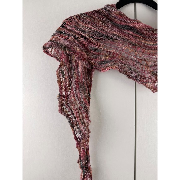 Hand Knit Shawl Wrap Scarf Boho Textured Pink Multicolor Cottagecore Festival - Picture 2 of 4